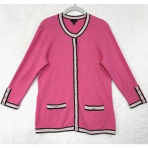 Talbots Tipped Cardigan Sweater Womens S Faux Pearl Buttons Career Pink Black